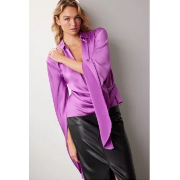 Simkhai Paradisa Wrap Top Purple Draped Surplice Blouse - Picture 15 of 16